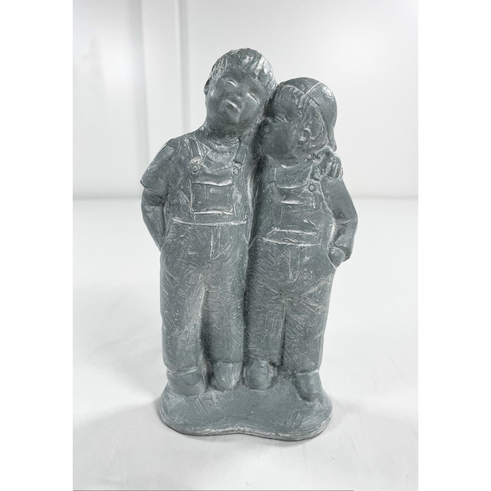 Isabel Bloom Sculpture Brothers 2004 Signed Art Statue Boys Overalls Iowa Stone